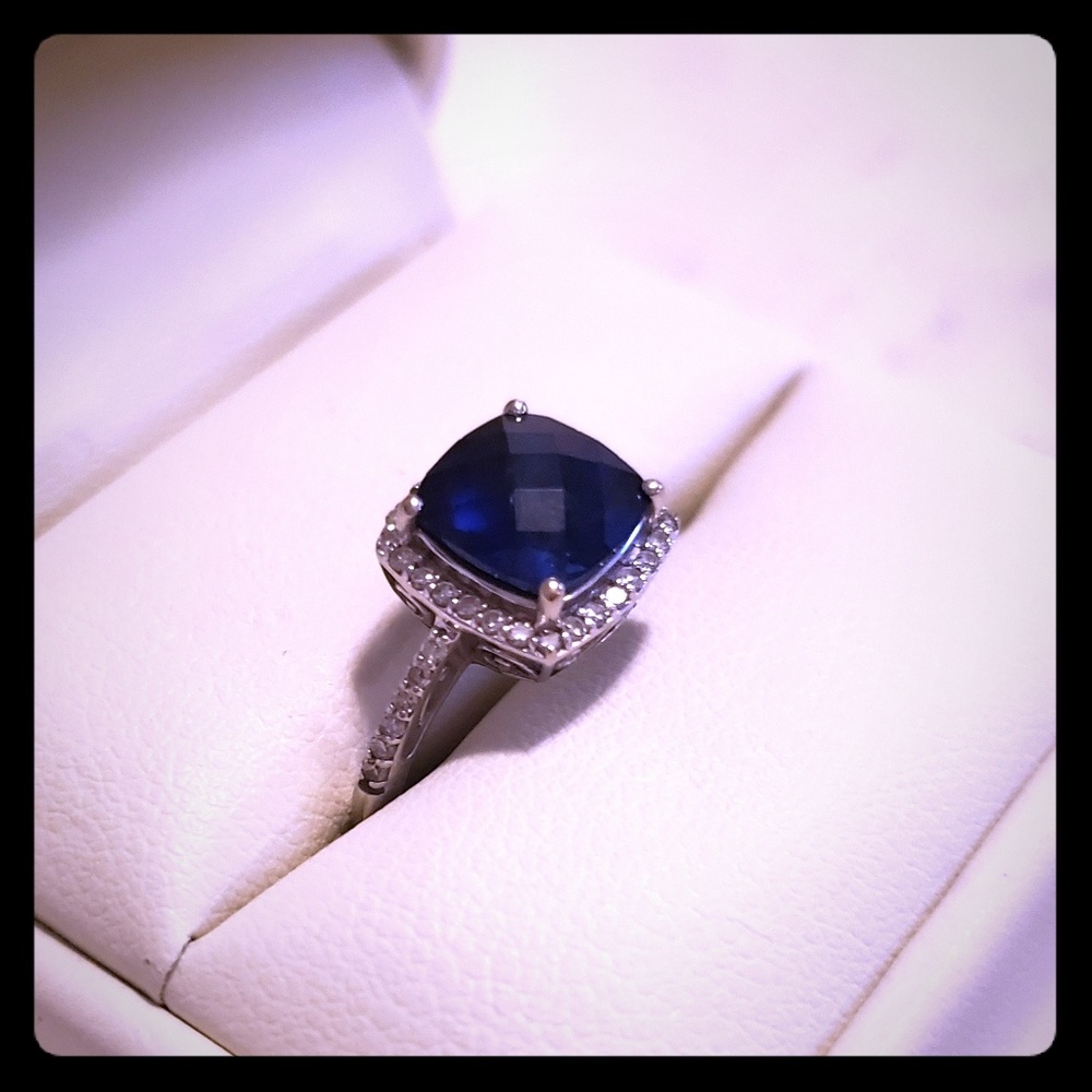 Blue Sapphire Ring Diamond Accent 14K White Gold